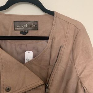 NWT tan/ mauve faux leather biker jacket